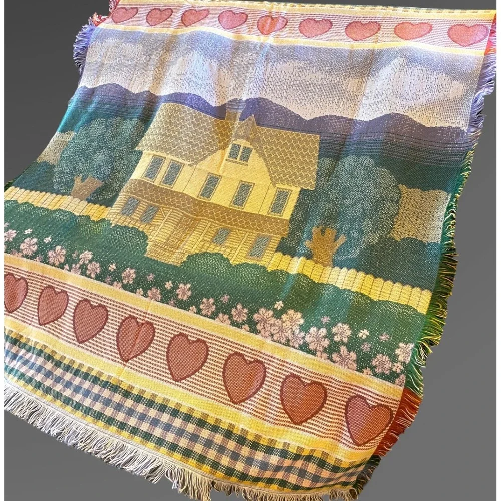 Mohawk Woven Throw Heart House Cottagecore Farmhouse Grammacore 1990s Vintage